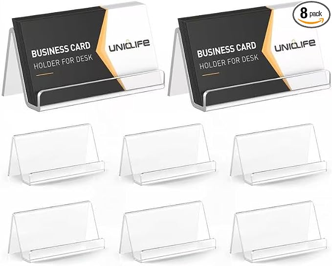 Uniclife 8 Pack Acrylic Business Card Holder for Desk, 50 Card Capacity | 3.5" x 1.9" x 2" Clear Horizontal Business Card Display Stand, Desktop Business Card Organizer for Office, Index Card Holder