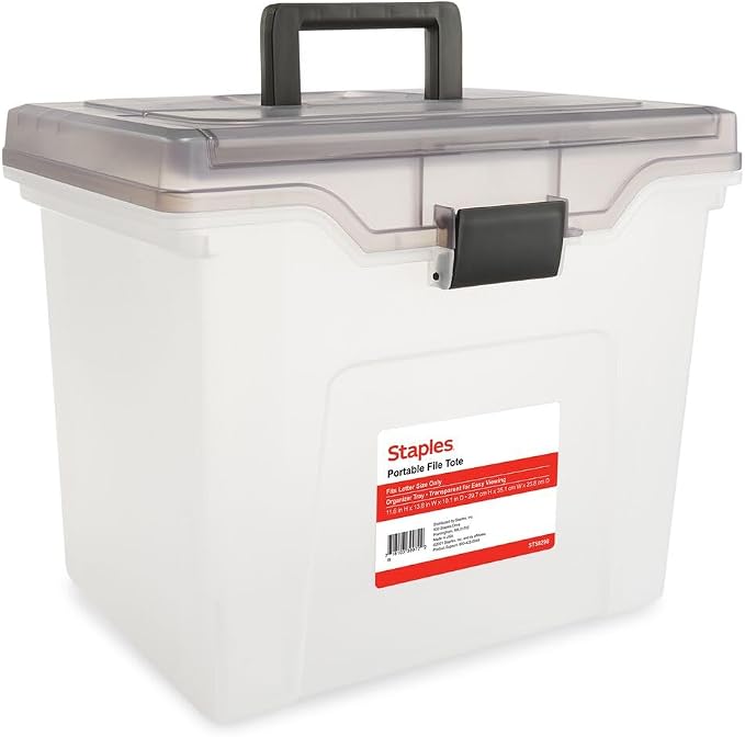 STAPLES File Box File Portable Tote, Letter Size, Clear, 4/Carton