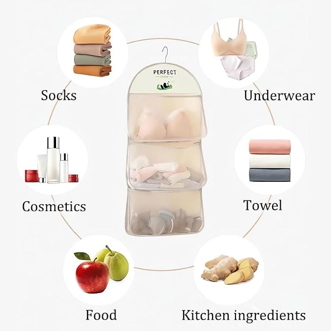 MIUPOO Multi Purpose Multi Layer Mesh Storage Hanging Bag,Hanging Storage with Metal Hanger Mesh Pockets for Bra Underwear Socks,Pockets Hang Store Bag for Door Wall Closet,4Pieces.