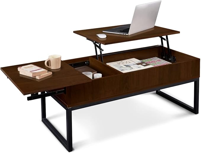 CAPHAUS Lift Top Coffee Table w/Sliding Drawer, Rising Tabletop Coffee Table w/Hidden Storage & Sliding Drawer, Storage Coffee Table w/Lift & Sliding Tabletop for Living Room, 41" Espresso