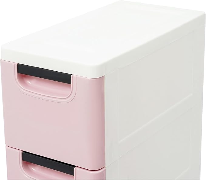 6 Drawers Narrow Storage Cabinet, Stackable Plastic Storage Tower Slim Utility Organizer for Kitchen Bathroom Living Room Office (Light Pink)