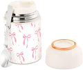 Pink Bow Vacuum Insulated Food Jar with Spoon, 17oz Stainless Steel Hot Cold Lunch Container, Wide Mouth Leakproof Soup Thermo for Kids Adults