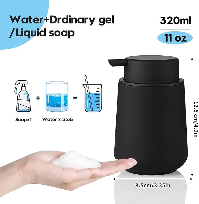 YAUKPH Matte Black Foaming Hand Soap Dispenser Plastic 11 oz - Modern Minimalist Style for Bathroom & Kitchen Countertop Refillable