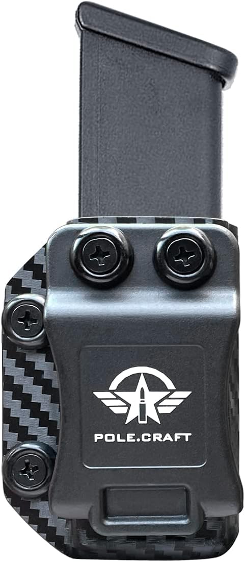 POLE.CRAFT IWB/OWB Magazine Holster Kydex - Mag Carrier Fits: 9mm .40 Double Stack / 9mm .40 Single Stack - P365 1911 Glock 19 19X 17 26 27 28 43 22 23 25 26 27 31 32 33 34 35 37 38 Glock43X .. Mag