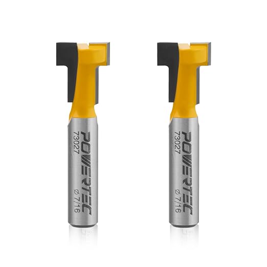 POWERTEC T Track Router Bit, Tungsten Carbide Tipped Router Bit, 1/2" Shank, 5/8" Dia., Slatwall, T Slot for Picture Frames, Compatible with 1/4" & 5/16" T Track Bolts, 2PK (73025-P2)