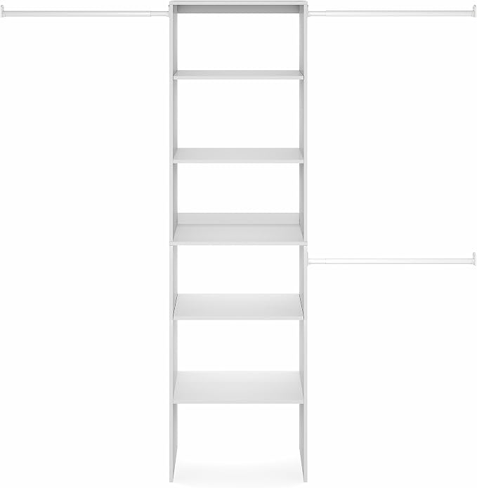 Furinno FANO Closet Organizers and Storage, 5-Tier Wide Closet Storage Organizer with 3 Hanging Bars and Adjustable Shelf, Wardrobe Closet Shelf Tower, 14.8 x 23.6 x 82.1 for Wardrobe, Bedroom, White