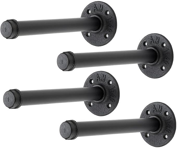 8 Inch Black Industrial Pipe Floating Clothing Rack Wall Mounted, Heavy Duty Garment Rack for Hanging Clothes, Multi-purpose Hanging Rod for Closet Storage, 4 Pack