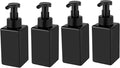 Foaming Soap Dispenser, 15oz Plastic Refillable Pump Bottle, 4 Pack, Black | Hand Dispenser for Liquid Soap, Shampoo & Body Wash – Saves Soap with Rich Foam, Reusable, Easy to Refill, BPA-Free