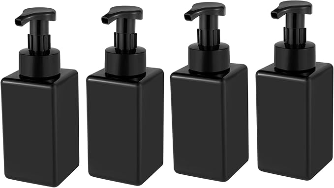 Foaming Soap Dispenser, 22oz Plastic Refillable Pump Bottle, 4 Pack, Black | Hand Dispenser for Liquid Soap, Shampoo & Body Wash – Saves Soap with Rich Foam, Reusable, Easy to Refill, BPA-Free