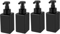 Foaming Soap Dispenser, 22oz Plastic Refillable Pump Bottle, 4 Pack, Black | Hand Dispenser for Liquid Soap, Shampoo & Body Wash – Saves Soap with Rich Foam, Reusable, Easy to Refill, BPA-Free