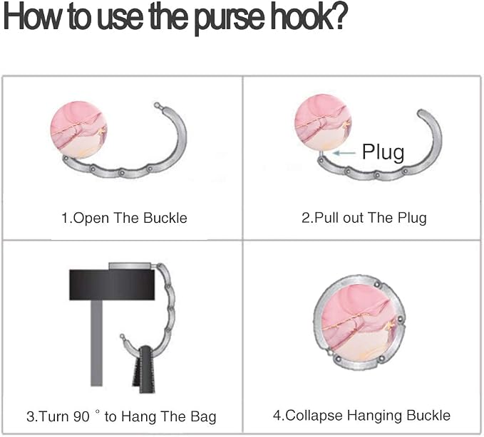 Bosketo Foldable Purse Hook Womens Bag Table Hanger Collection Desk Hooks for Purse (1pack Pink Pretty Hook)