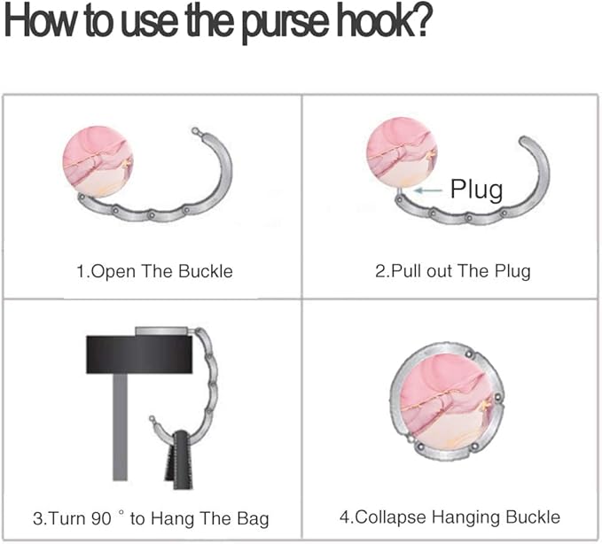 Bosketo Foldable Purse Hook Womens Bag Table Hanger Collection Desk Hooks for Purse (4pack Beautiful Marble Hook)
