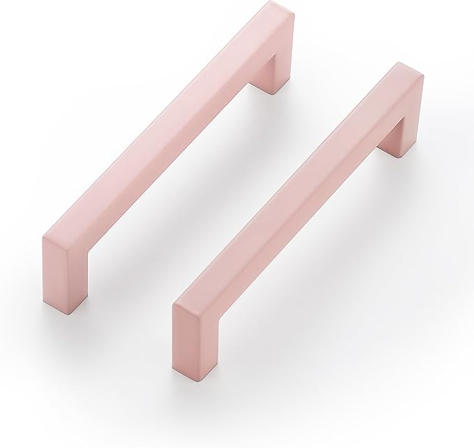 Ravinte Pink Square Cabinet Handles Drawer Pulls,5 Inch,1 Pack | Screws Included, Stainless Steel, Square Bar Grip, Easy Install, Kitchen Cabinet Hardware, For Cupboards, Drawers, Dressers