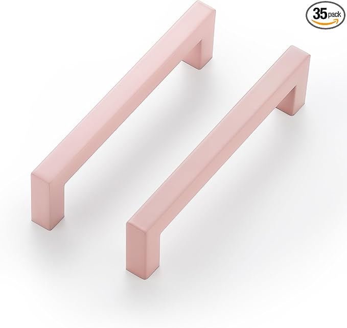Ravinte Pink Square Cabinet Handles Drawer Pulls,5 Inch,35 Pack | Screws Included, Stainless Steel, Square Bar Grip, Easy Install, Kitchen Cabinet Hardware, For Cupboards, Drawers, Dressers