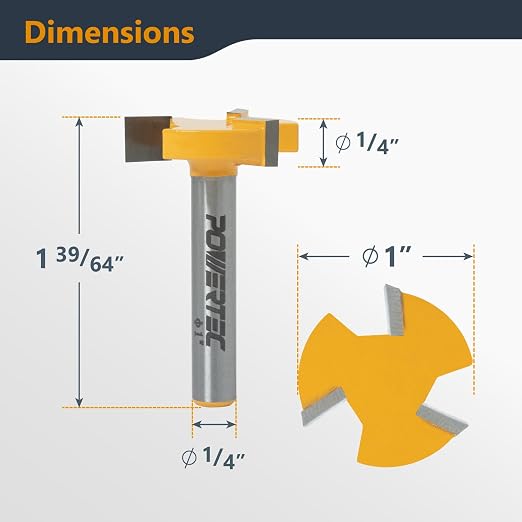 POWERTEC Slab Flattening Router Bit, CNC and Surfacing Router Bit 1/4 Shank, 1" Diameter, 1/4" Cutting Depth, Router Planer Bit - Perfect for Spoilboard Surfacing, Wood Milling Planing - 2PK, 73057-P2