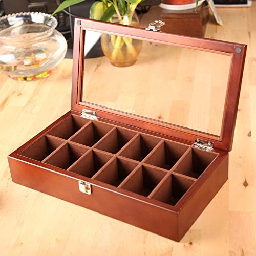 Large Solid Wood Storage Box with 12 Compartments & Glass Sunroof - Multi-Functional Organizer for Home & Office, Stylish & Durable Design for Clutter-Free Living