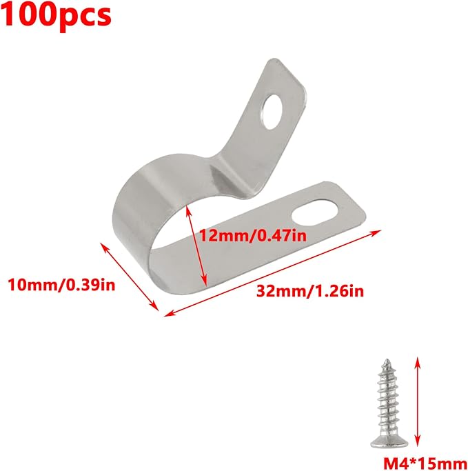 Antrader Stainless Steel Wire Fence Clips,Fencing Mounting Clips,100Pcs | Agricultural Fencing Fence Wire Clamps with Screws,