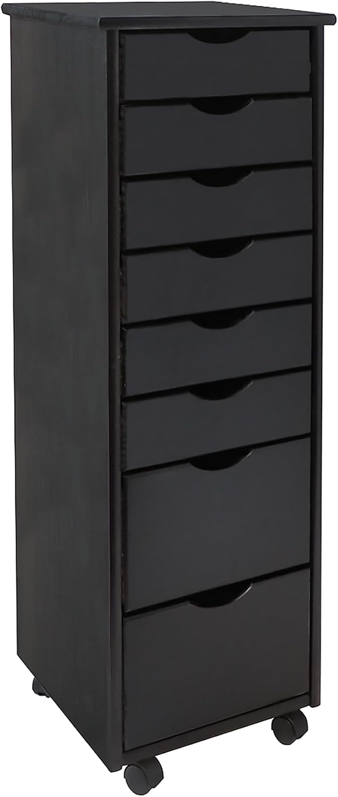 Jela-USA Solid Pine Wood 8 Drawer Rolling Cart, Black