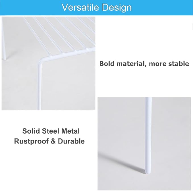 iPEGTOP Set of 2 Kitchen Cupboard Organiser Shelf, Small Size 10.6 x 5.1 Inch Freezer Cabinet Organization Storage Shelf Wire Rack, Steel Metal Shelves for Fridge Pantries Countertops Utensils -White