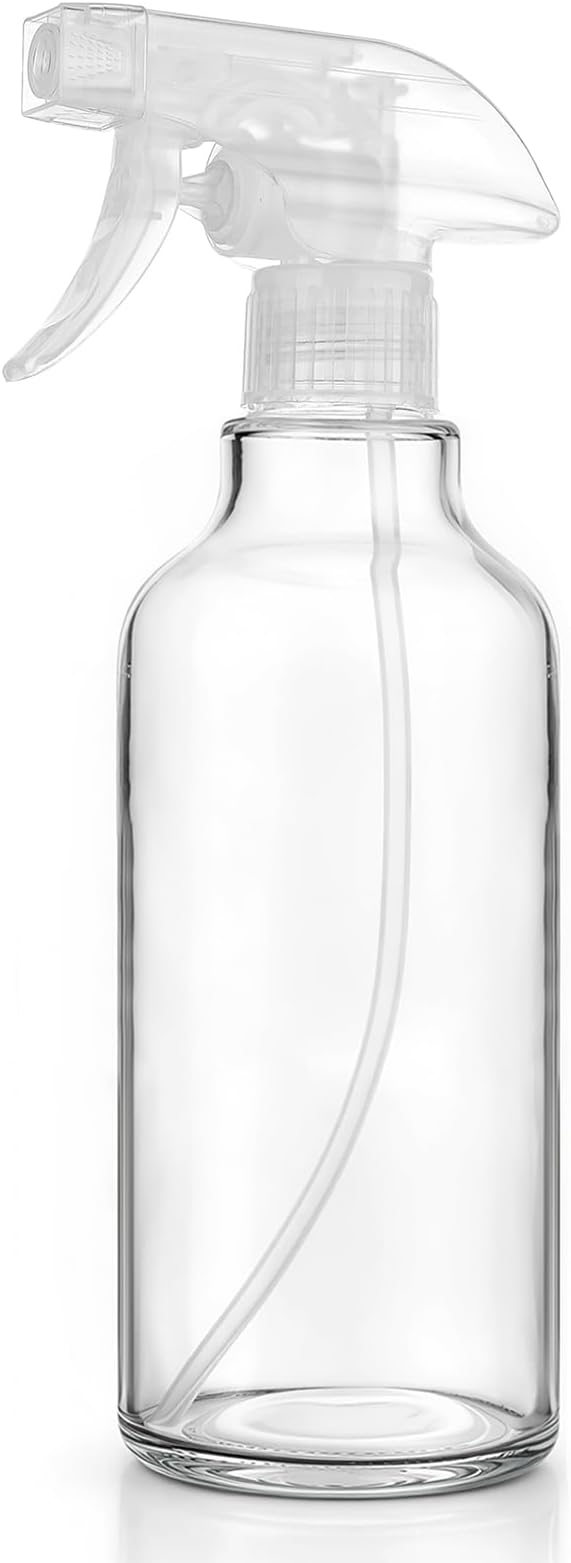 16.9oz Clear Glass Spray Bottle 1 Pack, Adjustable Mist Stream | Refillable glass spray containers for hair care, plant maintenance, cleaning & essential oils