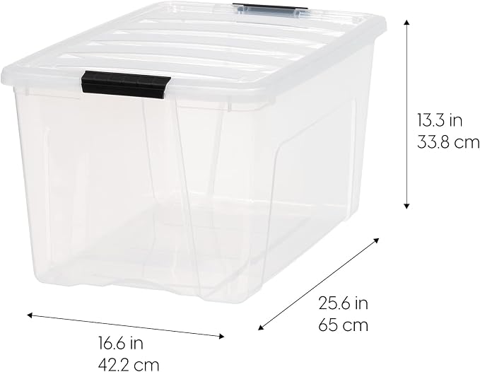 IRIS USA 2-Pack Storage Bins with Lids, 72 Quart, Made in USA Stackable See-Through Organizing Solution Latches Durable Nestable Containers Secure Pull Handle, BPA-Free Plastic