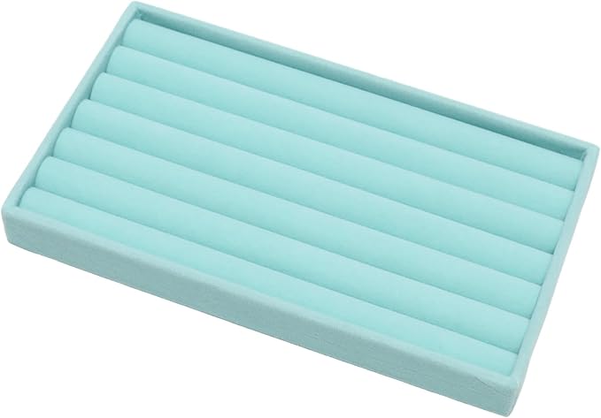 Velvet Jewelry Trays for Drawers, Blue Stackable Jewelry Drawer Organizer Inserts, Ring Earring Necklace Bracelet Holder Organizer Storage Display Tray with Removable Dividers, 8 Rolls