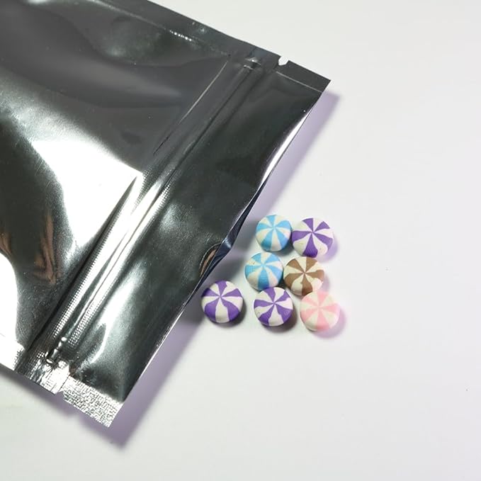 100PCS Customized Resealable Mylar Bag Foil Flat Packaging Bag with Tear Notch,Single-Color Printing for LOGO,QR Code,Text (Silver, 18 * 26CM/7.1"*10.2"-100PCS-One Color Print)