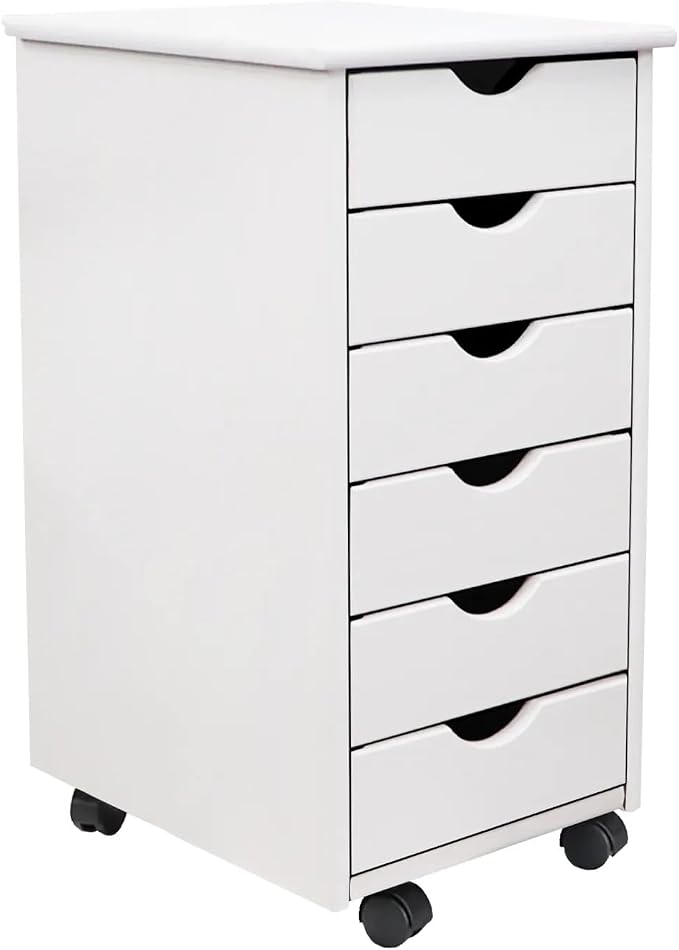 Jela-USA Solid Pine Wood 6 Drawer Rolling Cart, White