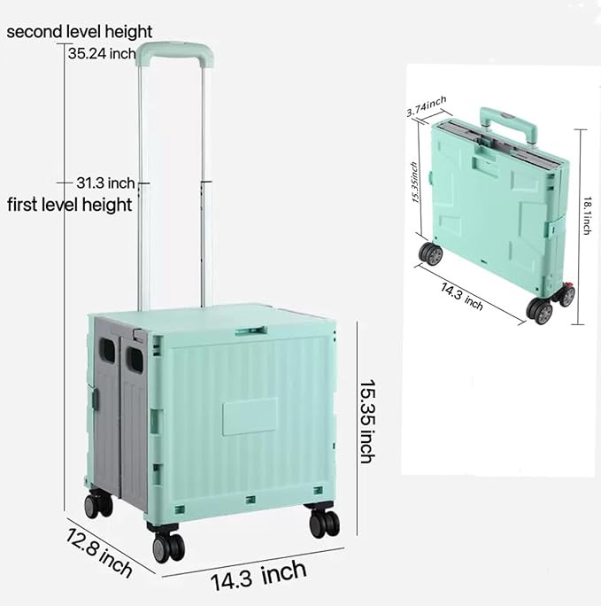 Foldable Utility Cart, Portable Rolling Crate Handcart with 360° Rotating Wheels, Detachable Lid, and Telescoping Handle, Collapsible Shopping Trolley for Travel, Office, Grocery, and Luggage Storage