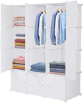 12 Cubes Storage Organizer,Portable Closet Wardrobe,Plastic Clothes Storage Shelves,Modular Bookcase Closet Cabinet,with Doors,for Kitchen, Bedroom, Playroom, Living Room, Office, Dorm (White)