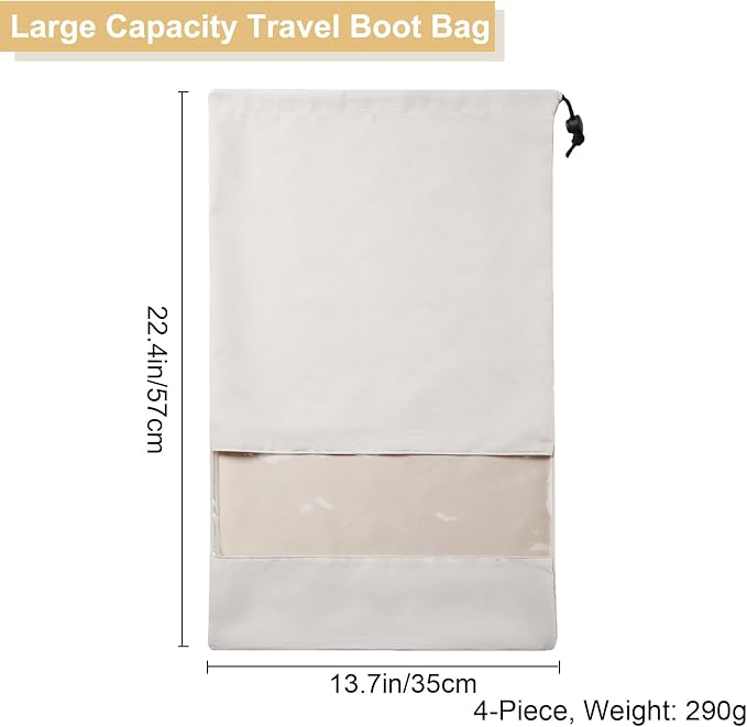 4 Pack Boot Bag, Portable Dust Proof Boot Bags for Cowboy Boots, Shoe Protector for Men Women Travel Daily Home Organizer (Beige)