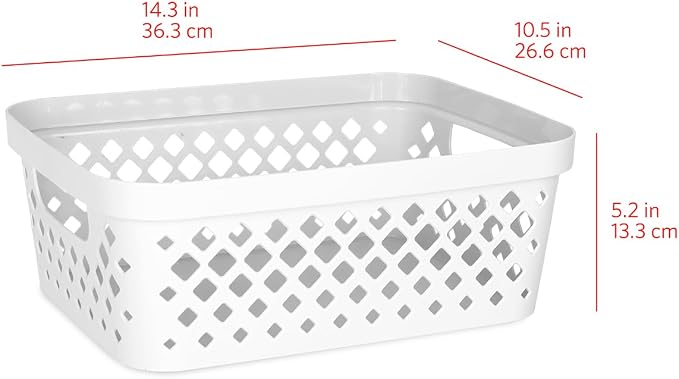 Glad Plastic Storage Basket Set, Value Pack of 6 | Open Storage Bins for Shelves, Bathroom, Pantry, Closet | Nesting Organizer Boxes with Handles, 2 Gallon, White