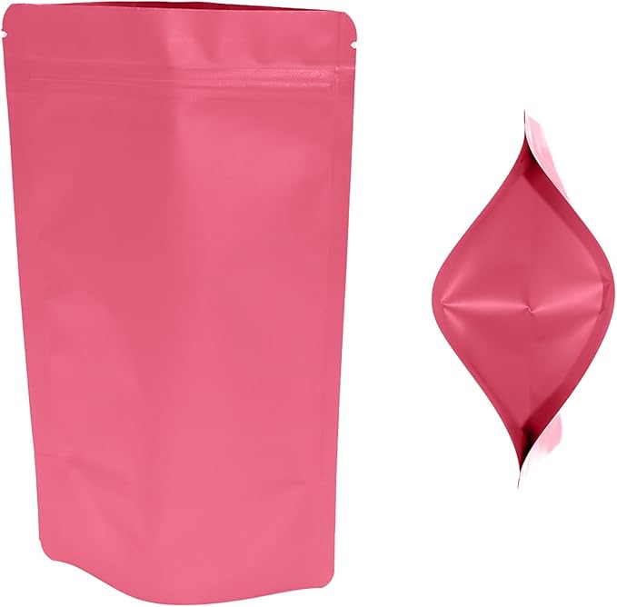 100PCS Smell Proof Resealable Pouch Bags,ULIFESTAR Aluminum Foil Flat Food Storage Bag,Sealable Pcsaging Zipper Pouches with Tear Notches for Pcsaging Lipgloss,Jewelry,etc(12*20cm/4.72*7.87",Pink)