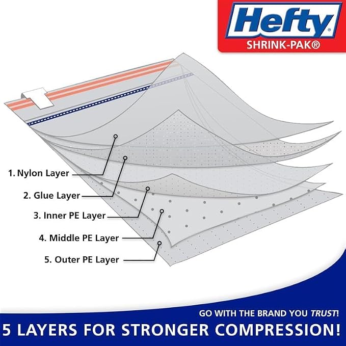 Hefty Shrink-Pak Mattress Bags for Moving – Full/Queen Size | Heavy Duty & Water Resistant Vacuum Compression Mattress Bag, Storage Protection Mattress Cover for Moving