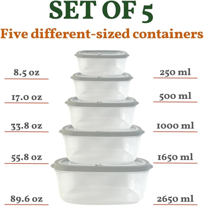 10-Piece Rectangle Food Storage Containers with Vented Lids, Airtight and BPA Free, Stackable, Microwave, Freezer, and Dishwasher Safe (GRAY)