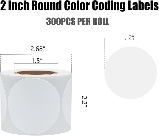 Hybsk White Color Coding Dot Labels Round Semi Gloss Paper Stickers Adhesive Label - DO NOT Support Printing(2 inch)