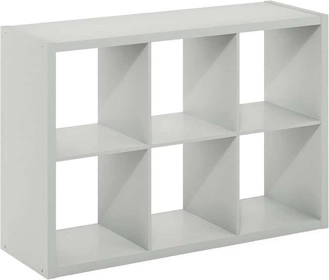 Furinno CUBICLE 6-Cube Book Shelf, Extra Thick Frame Bookshelf, Light Grey | 14.6" x 44" x 30", Horizontally & Vertically Reversible Bookcase with Open Back, for Living Room, Bedroom, Home Office