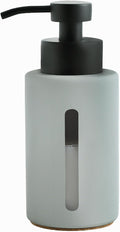 Enra Glass Dish Soap Dispenser with Window,12oz Light Gray Soap Dispenser with Stainless Steel Hand Lotion Pump,Refillable Bathroom Soap Dispenser for Bathroom Kitchen(Light Gray/Liquid Type)