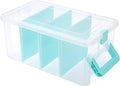 BTSKY Clear Plastic Dividing Storage Box with 4 Deep Compartment Sewing Box | 13.9x7.9x6.2 Inches Adjustable Storage Bin with Lid Portable Craft Storage Container Multipurpose Art Supply Organizer Blue