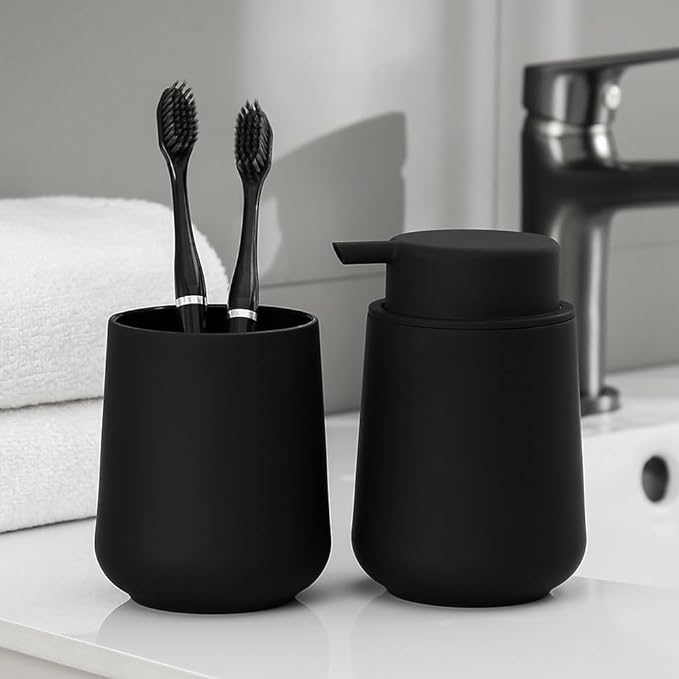 YAUKPH Matte Black Foaming Hand Soap Dispenser Plastic 11 oz - Modern Minimalist Style for Bathroom & Kitchen Countertop Refillable