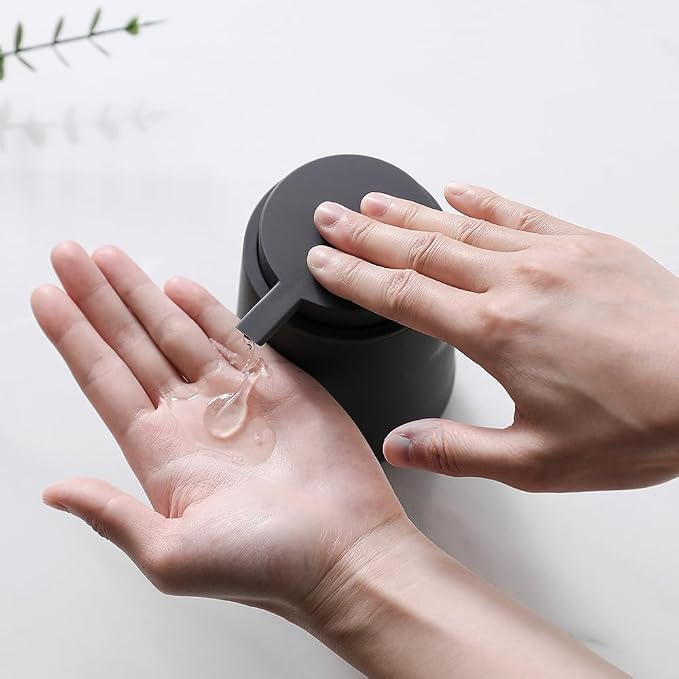 YAUKPH Matte Gray Liquid Hand Soap Dispenser Plastic 11 oz - Modern Minimalist Style for Bathroom & Kitchen Countertop Refillable