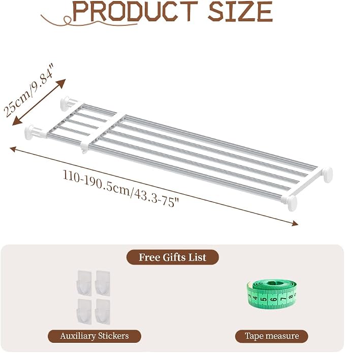 Hershii Tension Shelf Expandable Rod Closet System Heavy Duty Clothes Hanger Adjustable DIY Garage Bathroom Kitchen Storage Organizer Shoe Rack, Plant Stand, Bookshelf