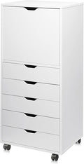 DEVAISE Wood File Drawers, Mobile Office Cabinet with 5 Drawer and 1 Door, Rolling Filing Drawer for Home Office, White