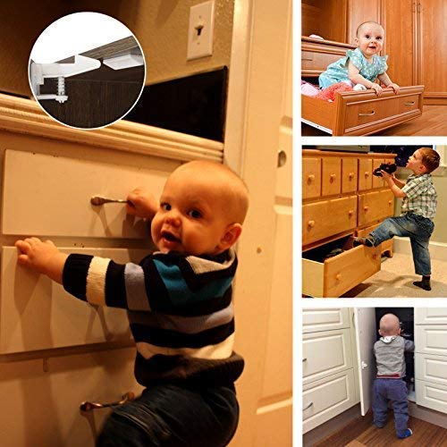 Vmaisi 12 Pack Cabinet Locks Child Safety Latches - Easy Install No-Drill | Baby Proofing with Strong Adhesive hold, Easy Installation with Cradle, Protects curious toddlers