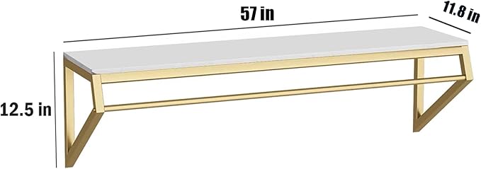Modern Simple Men's and Women's Clothing Store Heavy Duty Metal Display Shelf,Wall-Mounted Garment Rack with Wood,Clothes Rail,Bathroom Hanging Towel Rack (Gold Square Tube, B-57 L)