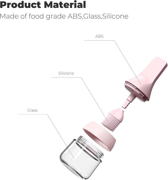 Zuutii Oil Dispenser with Silicone Brush for Cooking,Glass Oil Bottle with Heat Resistant Basting Brushes for Baking, Food Brush for Grilling, Butter, BBQ Sauce，Dishwasher Safe,4.4oz,Pink