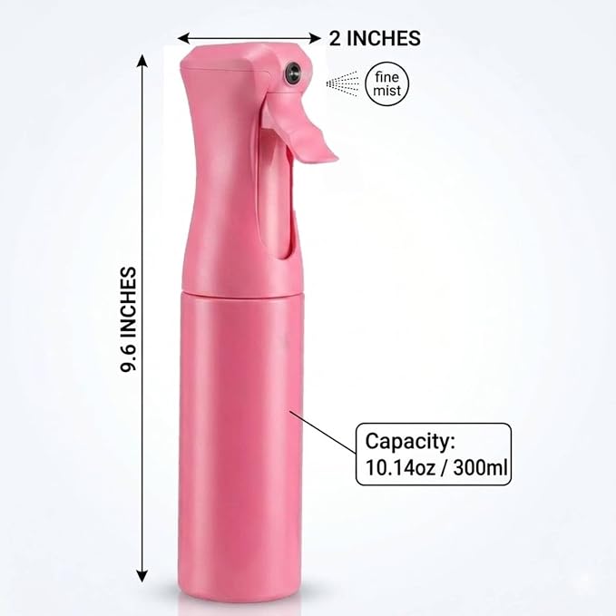 VIGOR PATH Continuous Spray Bottle for Hair – Fine Mist Mister for Hairstyling, Cleaning, Plants, Pets, Barbers, Salons, and Essential Oil Applications (300ml/10 oz) Pink
