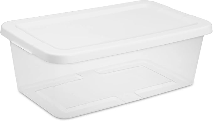 Set of (10) 6 Quart Storage Boxes, Clear Plastic Storage Bin with Snap-on Lid, White