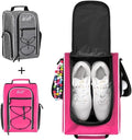 Wolt 2 Pcs Golf Shoe Bag for Travel- Zippered Shoes Carrier Bags with Ventilation & Double Outside Accessory Pocket for Socks, Tees, Golf Balls, Etc. for Women and Men (Grey+Pink)