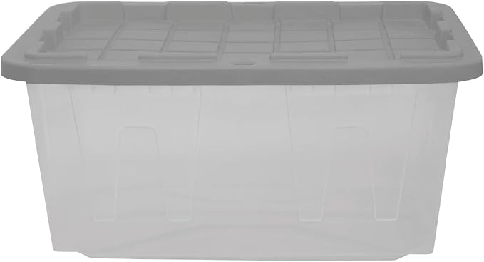 CX BLACK & YELLOW 27-Gallon Heavy Duty Clear Stackable Storage Bins with Lids, Dorm Room Essentials, Dorm Storage, Moving Boxes, Back to School, Classroom Organization, Home Organization, 2 Pack (14.3H x 20.6W x 30.6D)